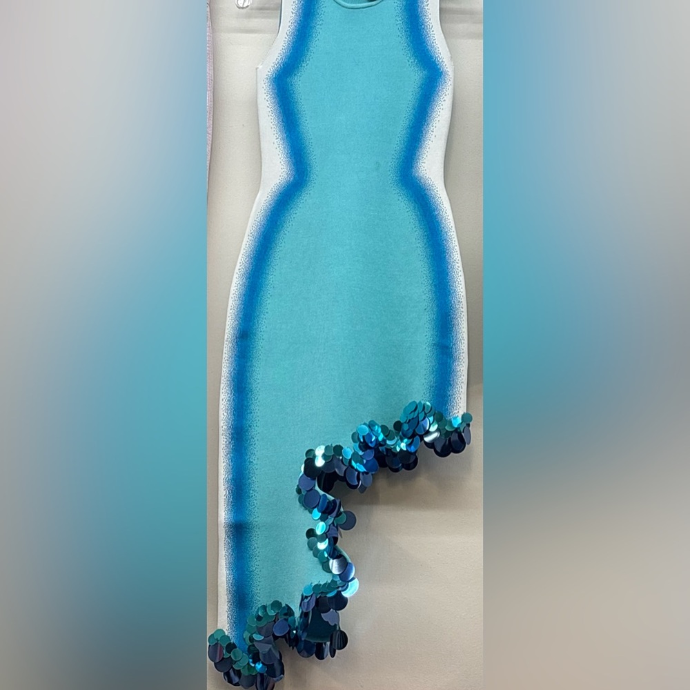 PH5 Asymmetrical Dress in Blue with Sequin Detail